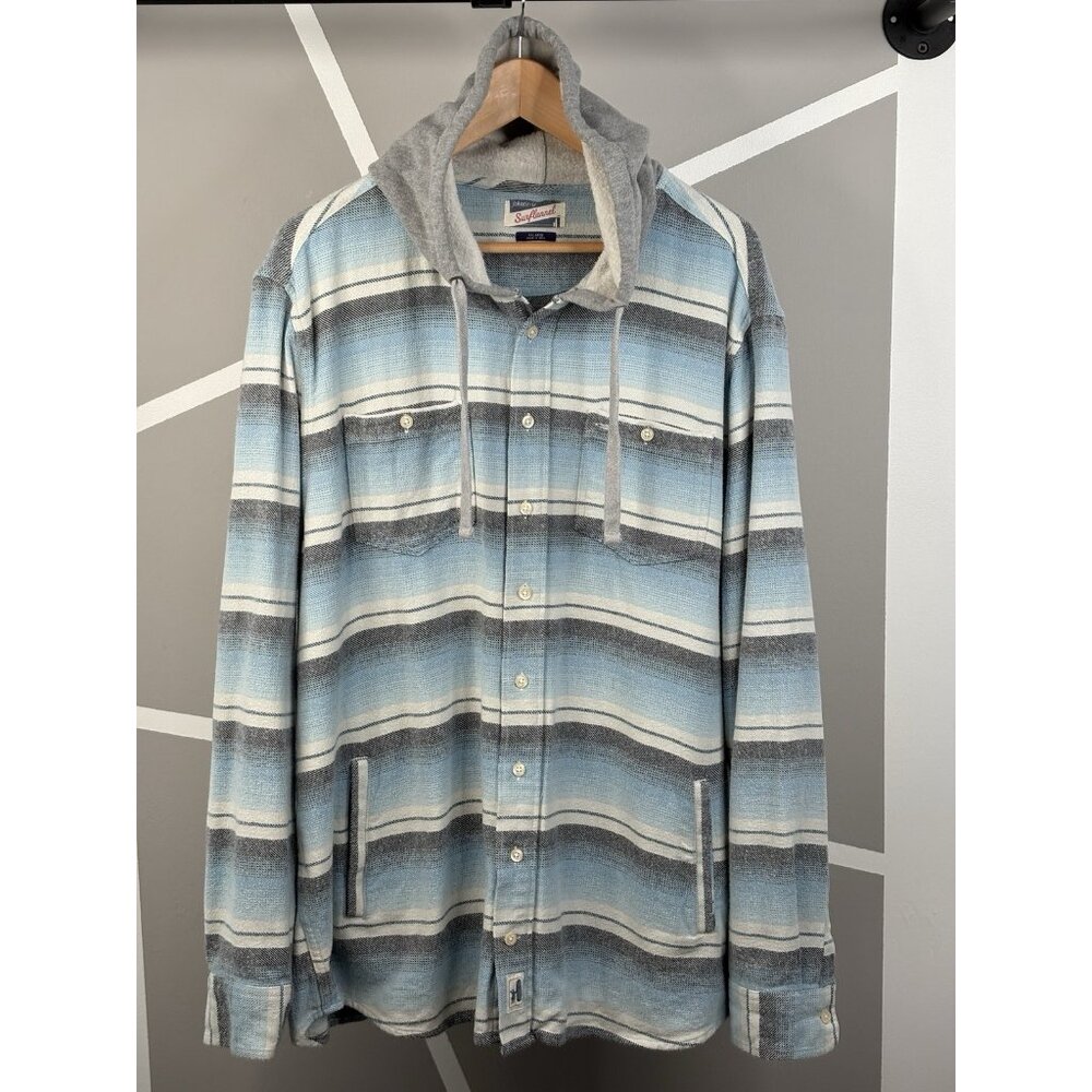 Johnnie O Surflannel Carver Button Up Hoodie Men’s 2XL Blue Shacket Surf Shirt